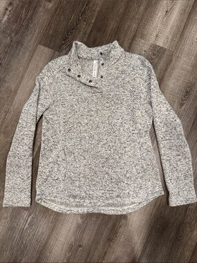 Cozy Heather Gray Button Mock-Neck Pullover Sweatshirt